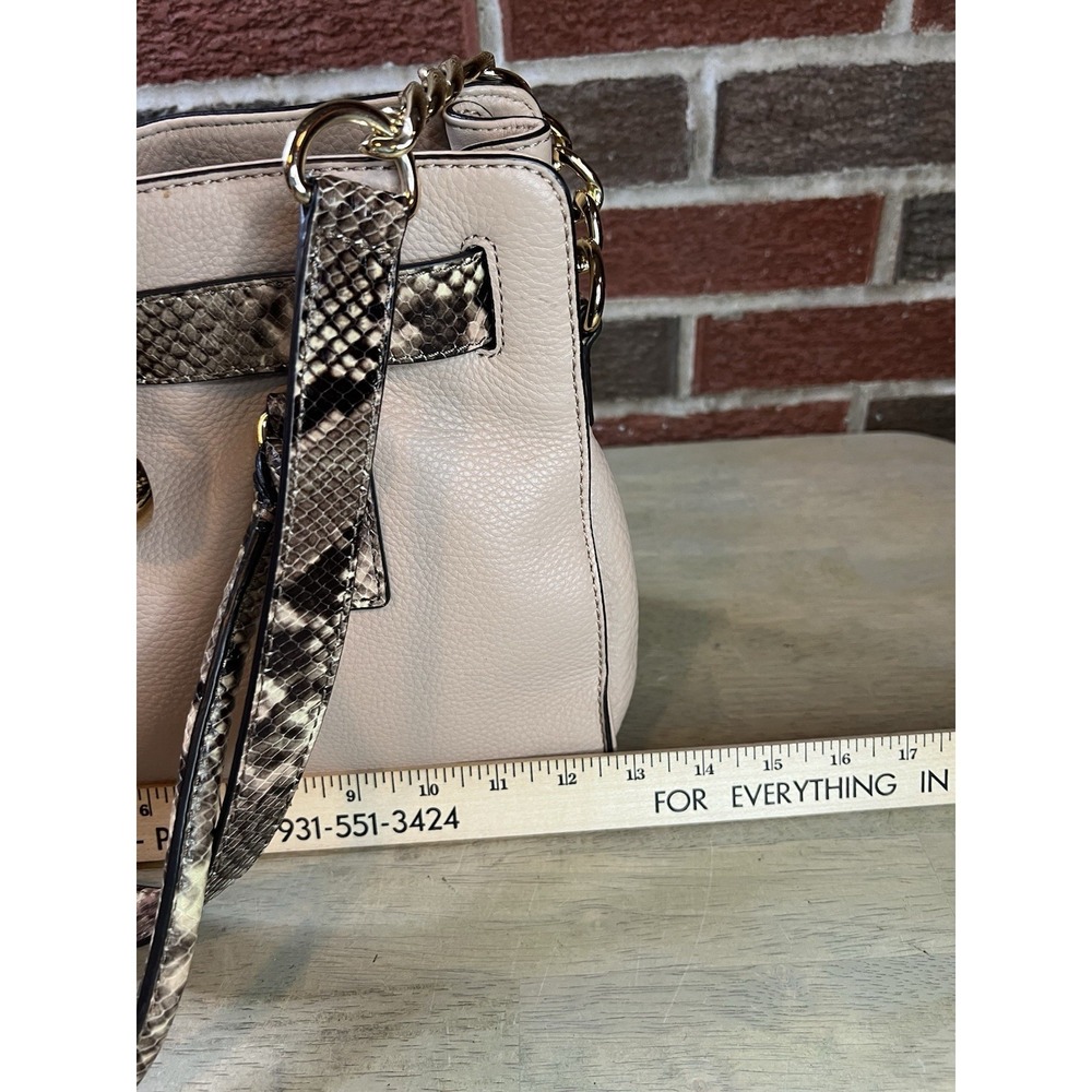 Michael Kors Hamilton Satchel Handbag Snakeskin Nude Leather Purse - Picture 7 of 9
